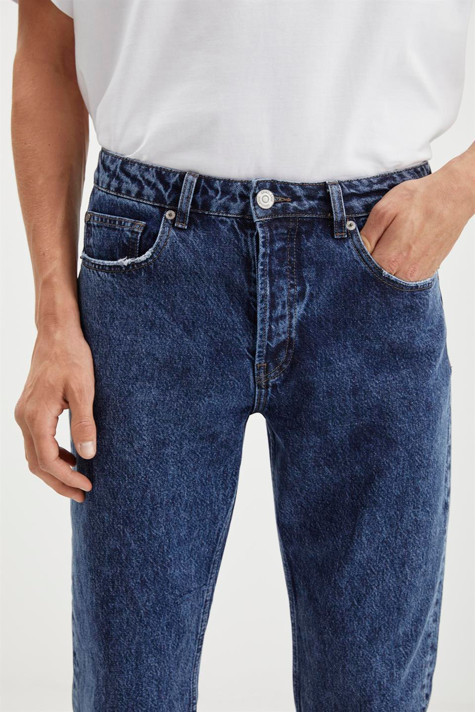 GILBERTO  Regular Mavi Tekli Jeans