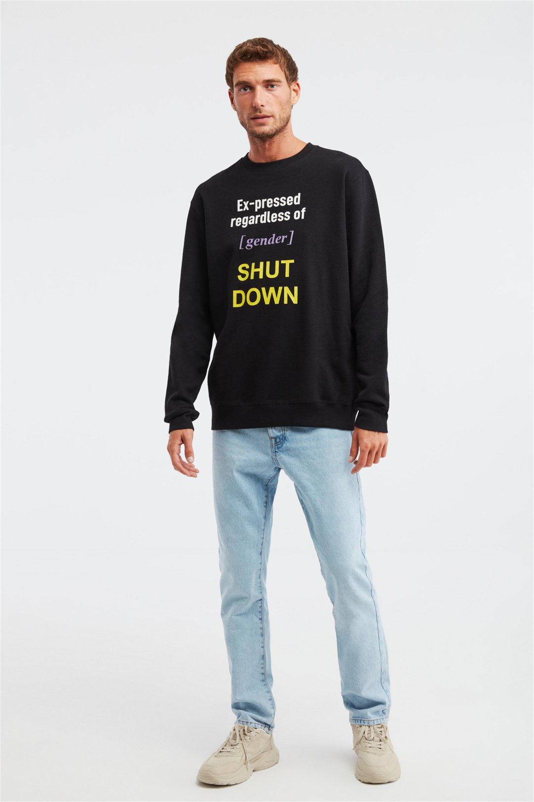 GINORMOUS Erkek Siyah Baskılı Yuvarlak Yaka Comfort Fit Sweatshirt