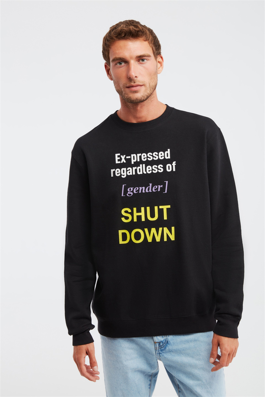 GINORMOUS Erkek Siyah Baskılı Yuvarlak Yaka Comfort Fit Sweatshirt