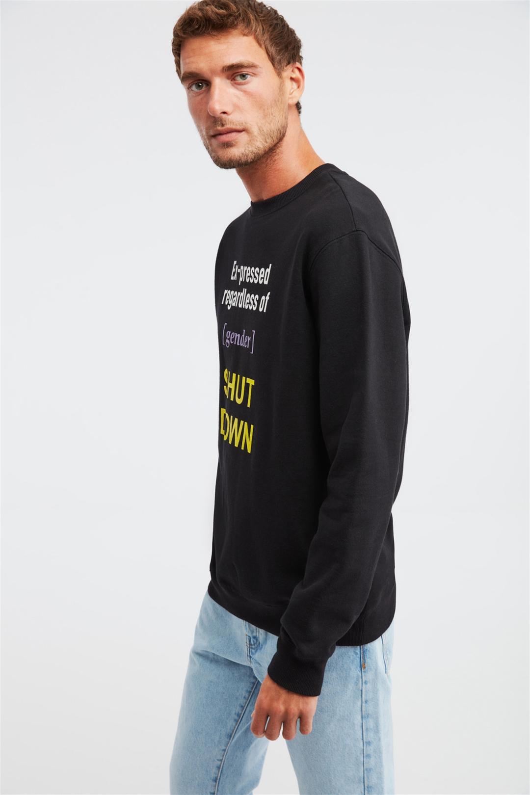 GINORMOUS Erkek Siyah Baskılı Yuvarlak Yaka Comfort Fit Sweatshirt