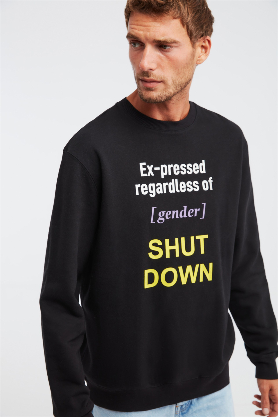 GINORMOUS Erkek Siyah Baskılı Yuvarlak Yaka Comfort Fit Sweatshirt