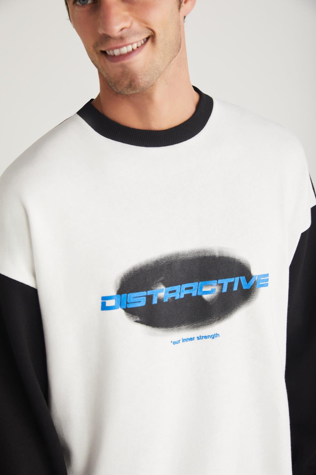 HANION  Oversize Siyah - Beyaz Tekli Sweatshirt
