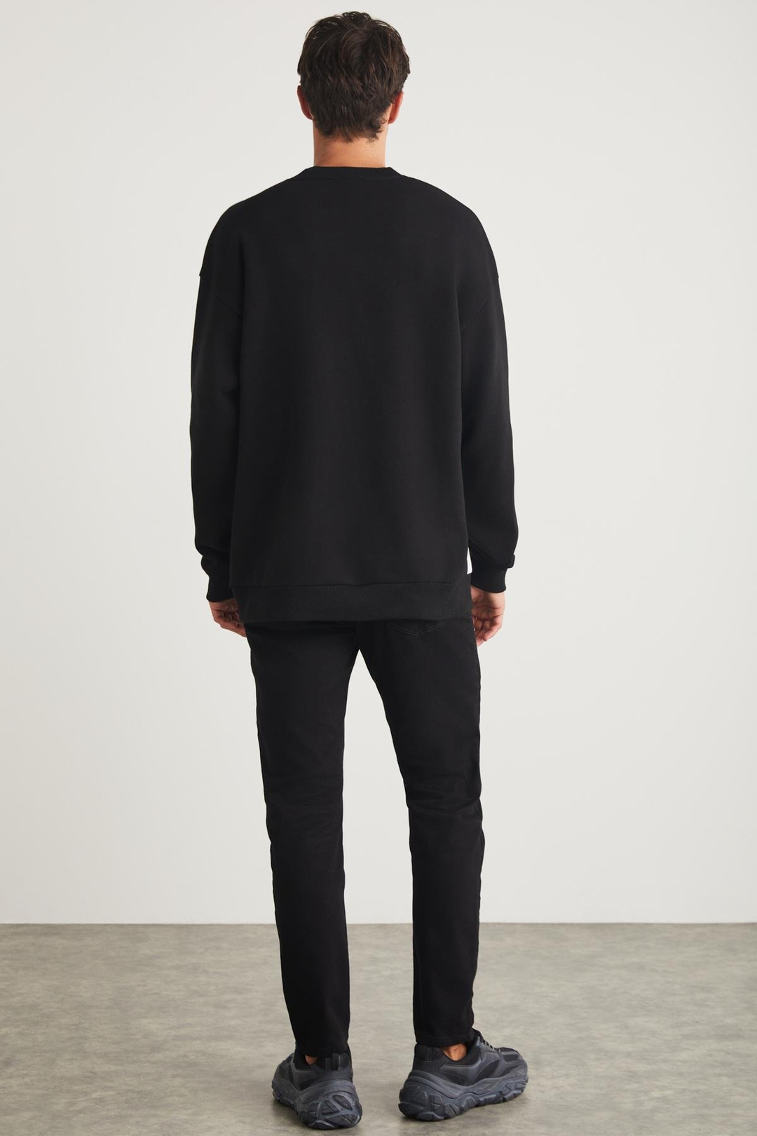 HANION  Oversize Siyah - Beyaz Tekli Sweatshirt