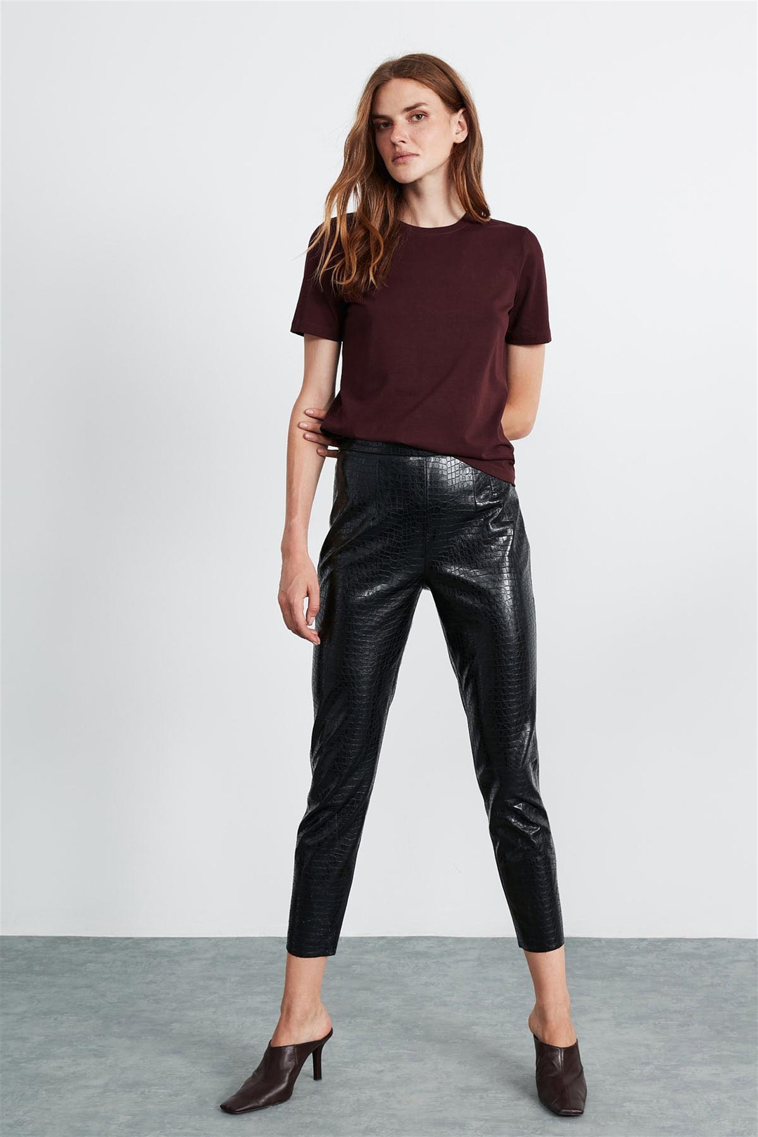 HANNAH Kadın Bordo Düz Renk Yuvarlak Yaka Comfort Fit T-Shirt