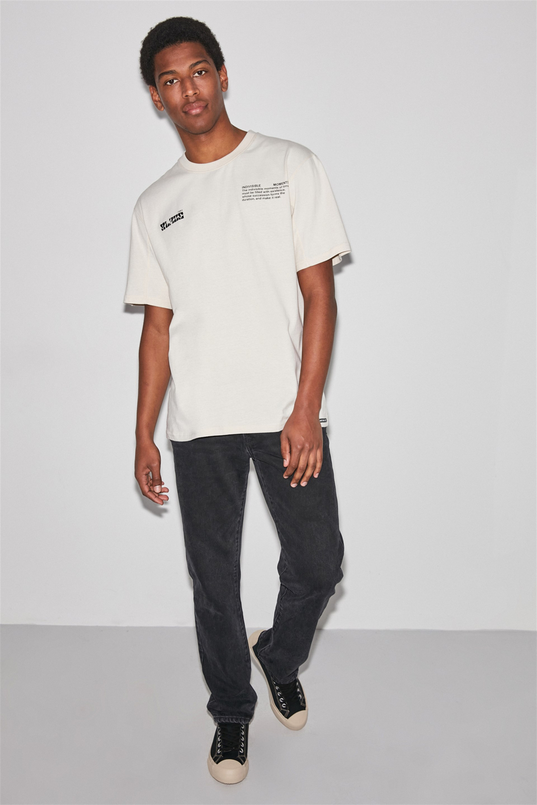 harlem Erkek Ekru Baskılı Yuvarlak Yaka Comfort Fit T-Shirt