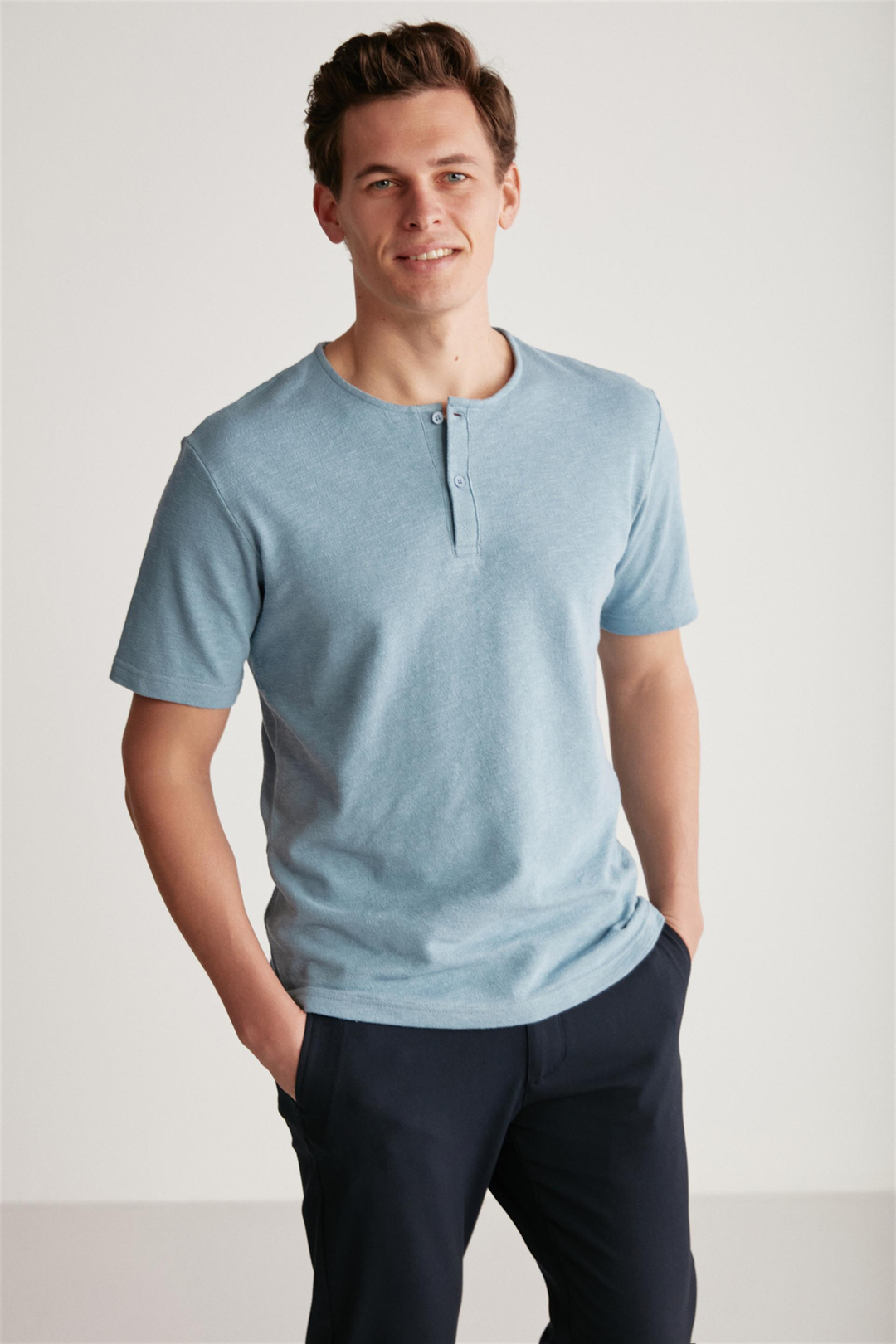 HARRY Örme  Mavi Tekli T-Shirt