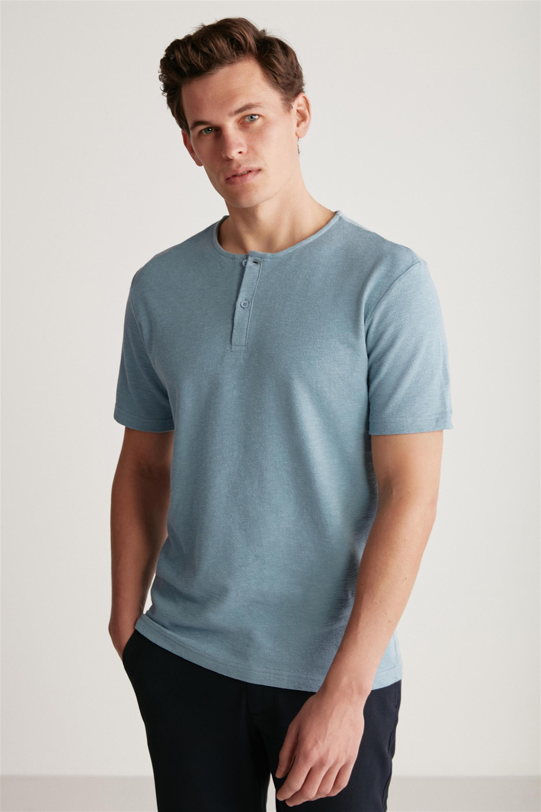 HARRY Örme  Mavi Tekli T-Shirt