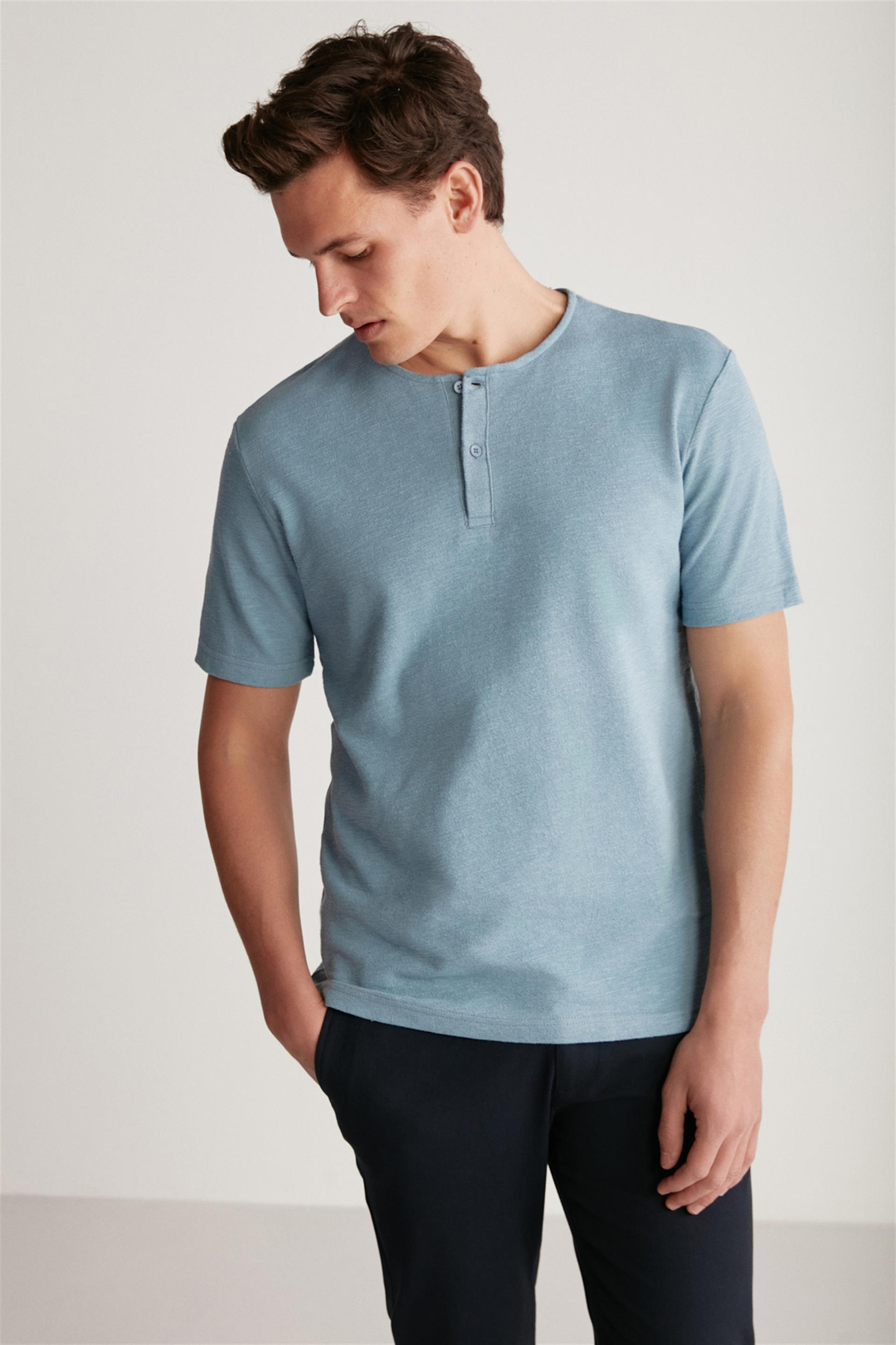 HARRY Örme  Mavi Tekli T-Shirt