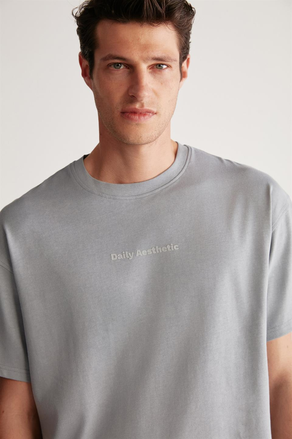 HARVEY Örme Oversize Açık Gri  T-Shirt