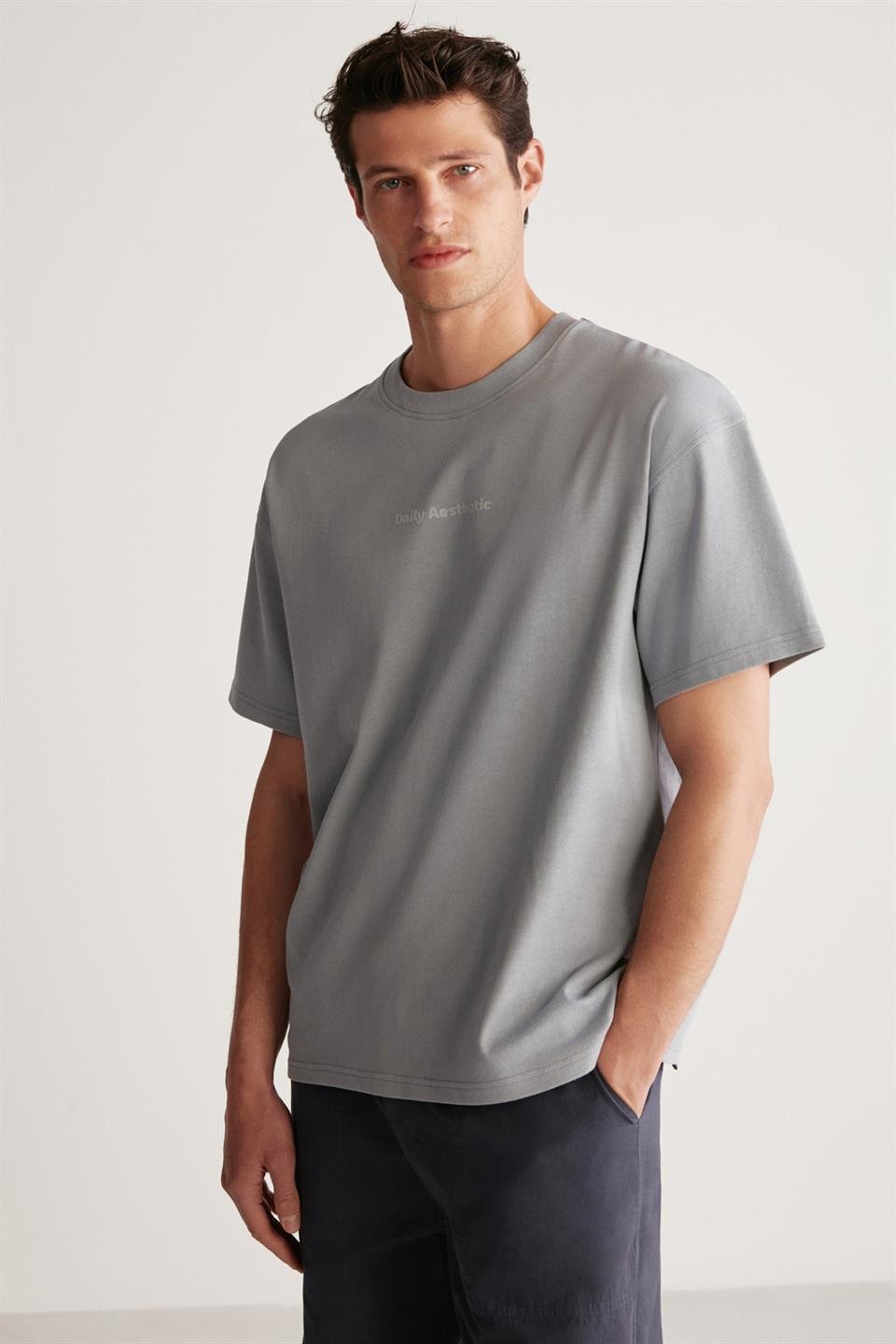 HARVEY Örme Oversize Açık Gri  T-Shirt