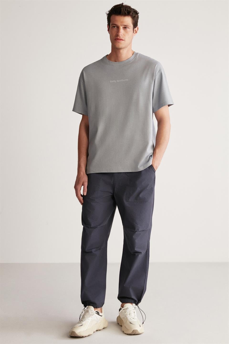 HARVEY Örme Oversize Açık Gri  T-Shirt