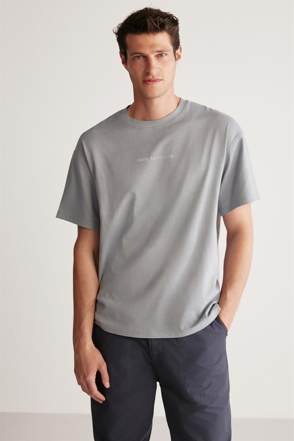 HARVEY Örme Oversize Açık Gri  T-Shirt