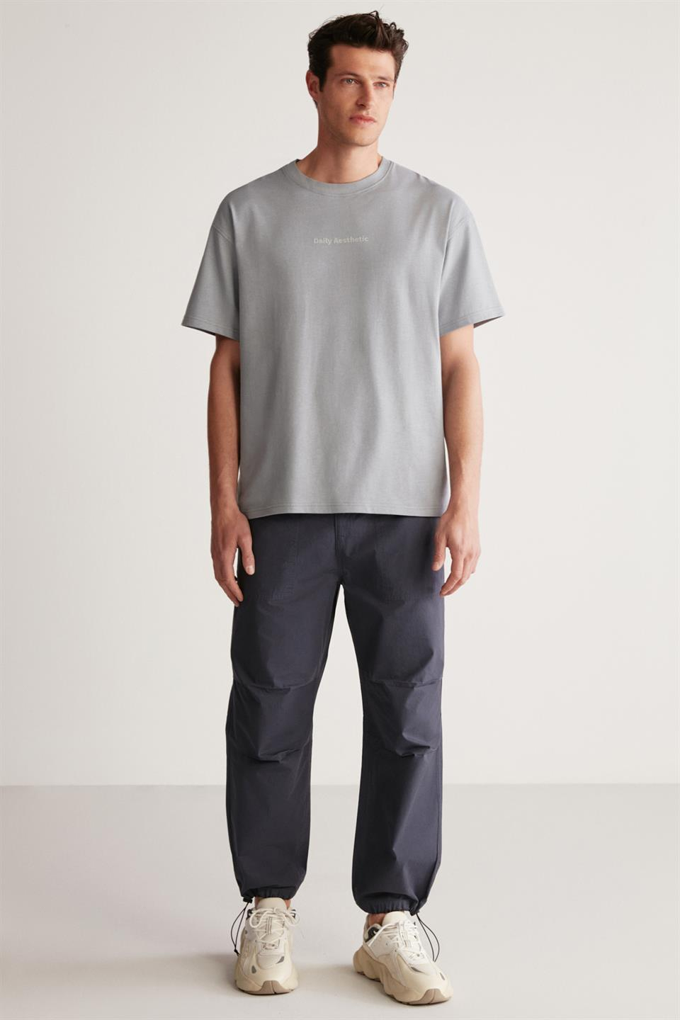 HARVEY Örme Oversize Açık Gri  T-Shirt