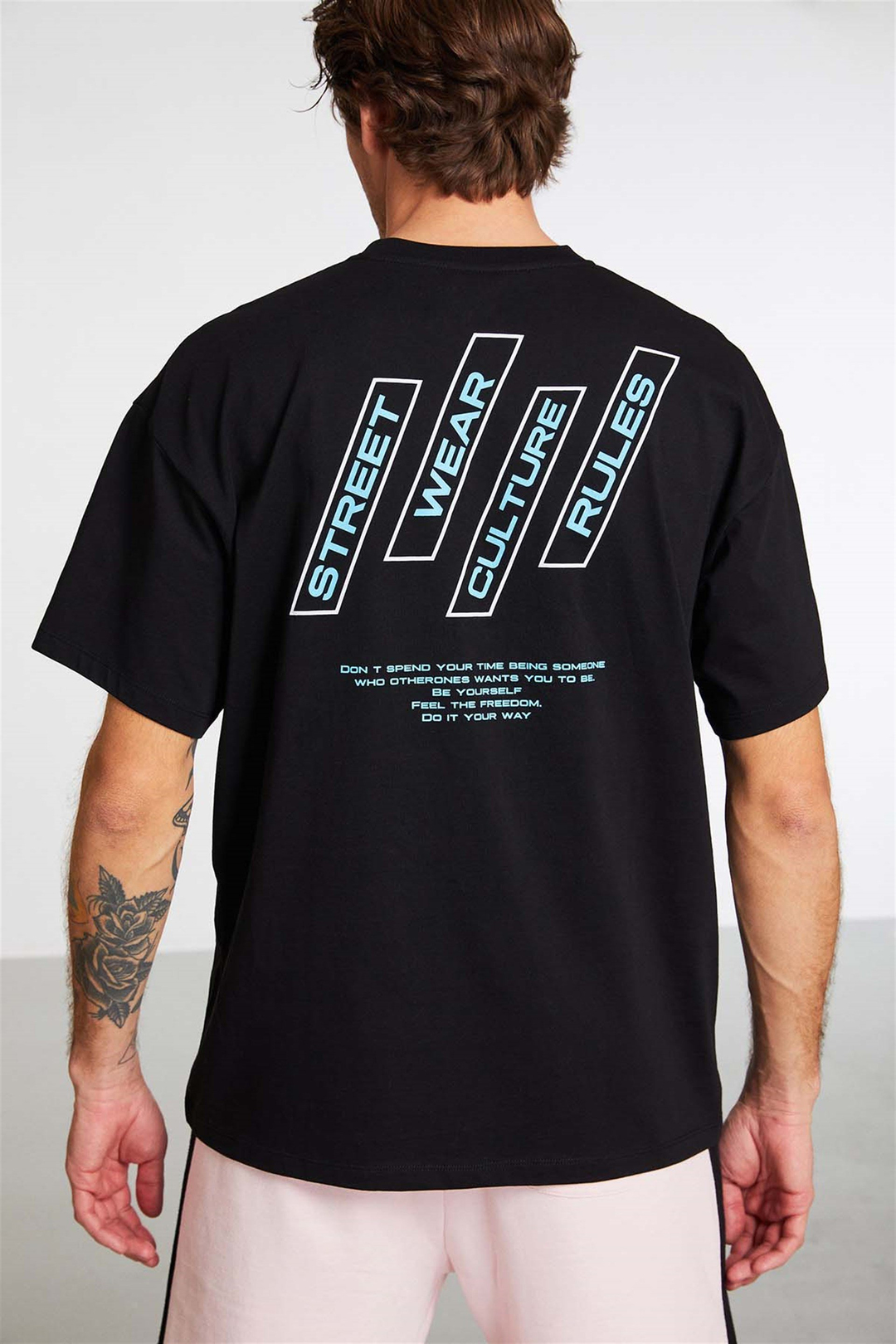 HASHTAG Örme Oversize Siyah  T-Shirt