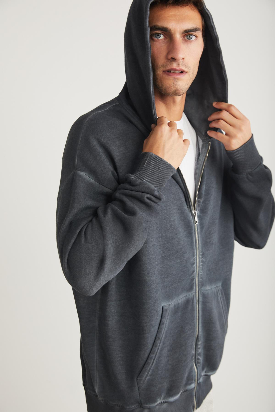 HENDRICK Basic Oversize Koyu Gri Tekli Sweatshirt