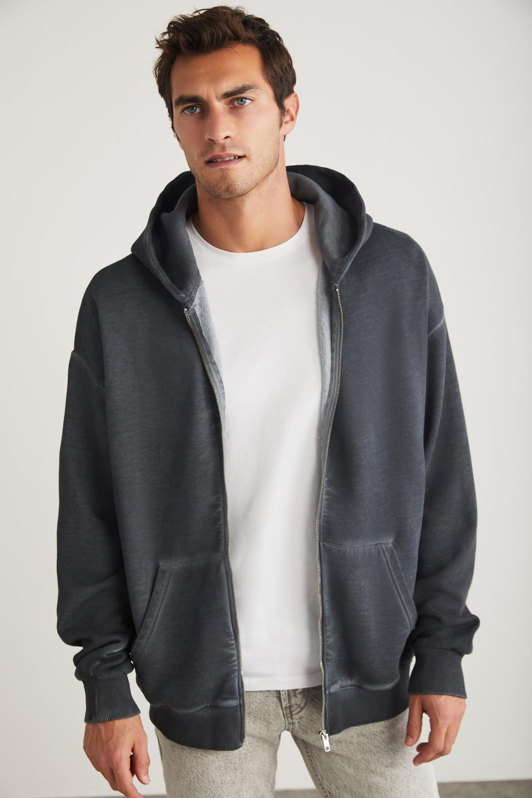 HENDRICK Basic Oversize Koyu Gri Tekli Sweatshirt