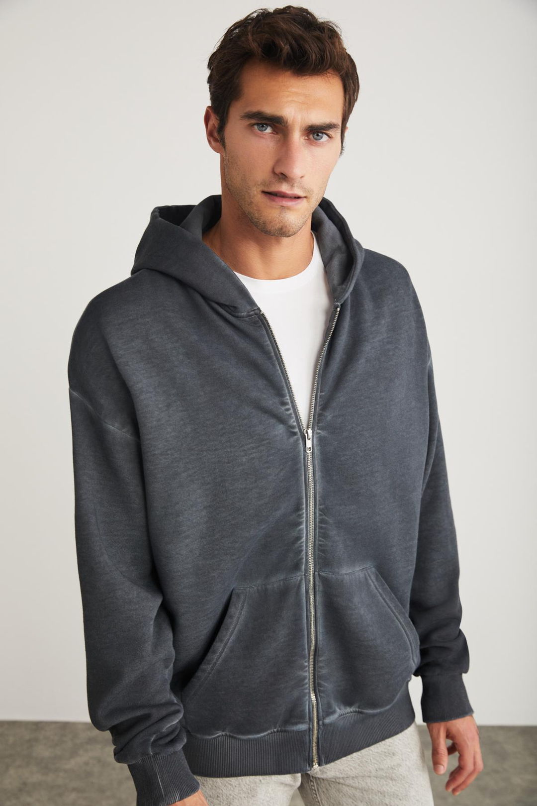 HENDRICK Basic Oversize Koyu Gri Tekli Sweatshirt