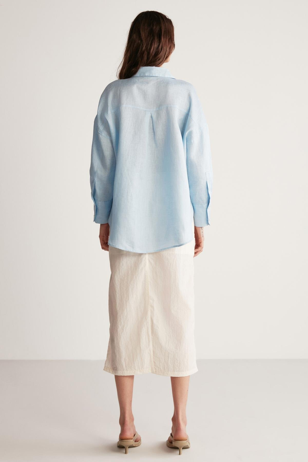 HERLINA Keten Oversize Açık Mavi Tekli Gömlek
