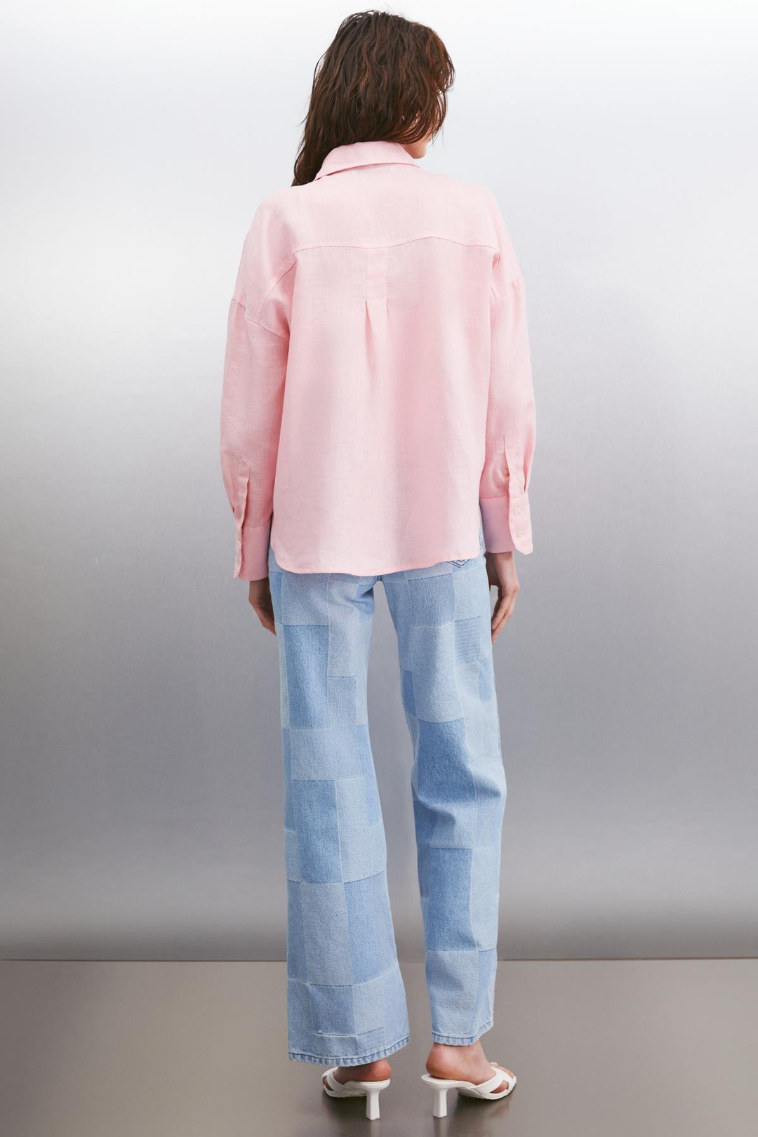 HERLINA Keten Oversize Açık Pembe Tekli Gömlek
