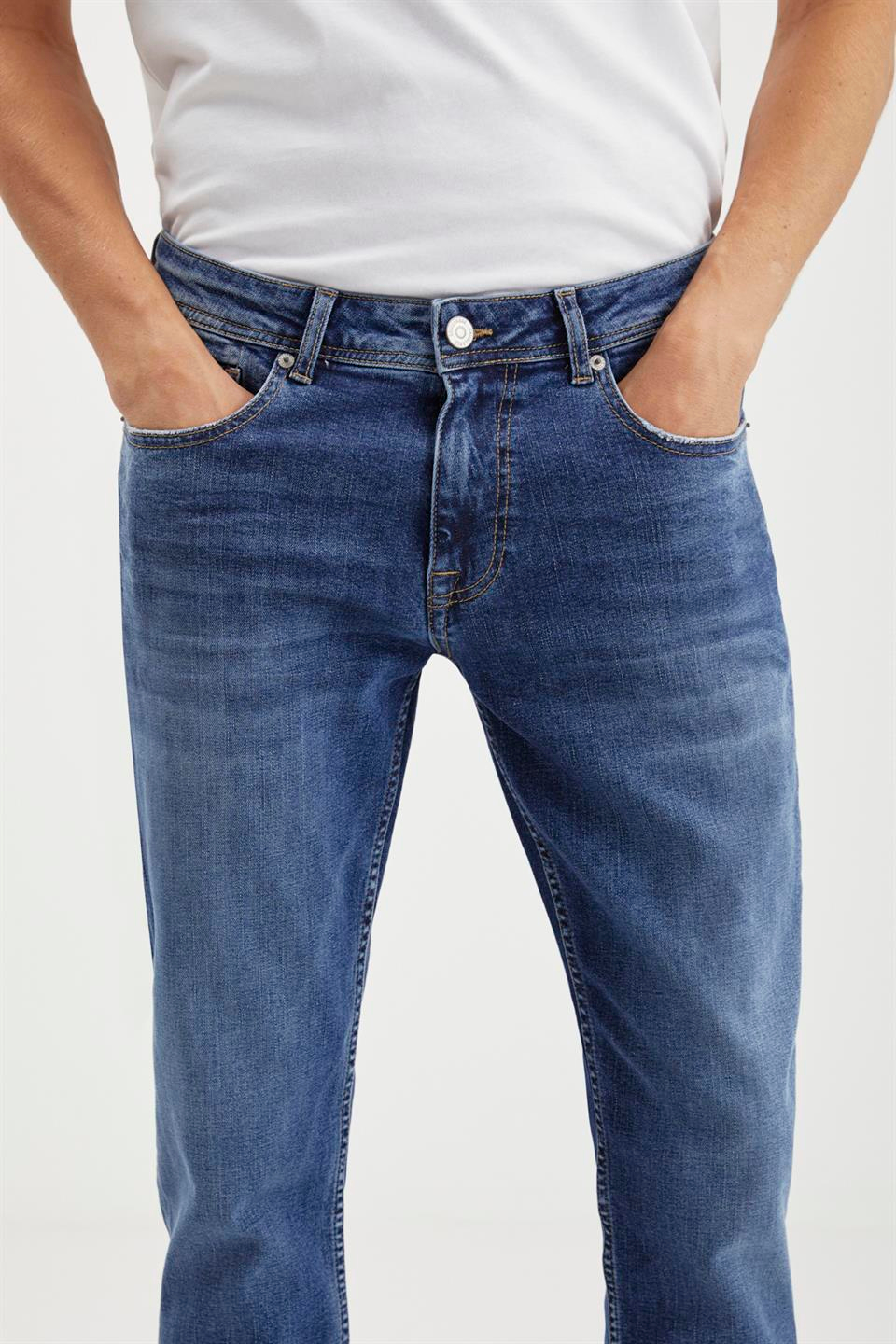 HERMAN  Slim Fit Mavi Tekli Jeans