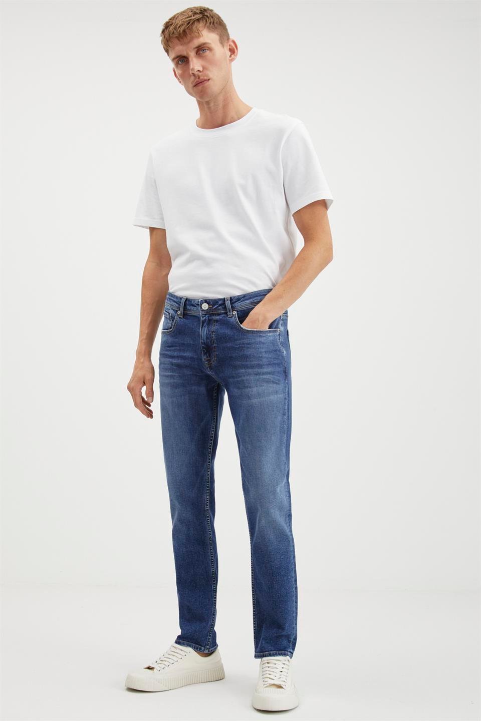 HERMAN  Slim Fit Mavi Tekli Jeans