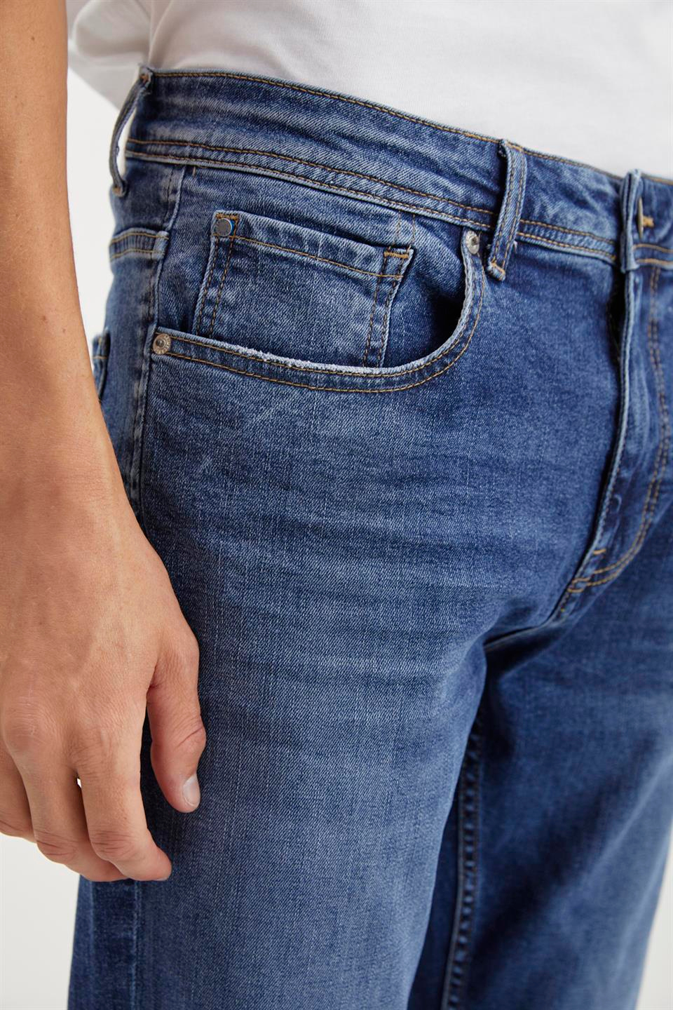 HERMAN  Slim Fit Mavi Tekli Jeans