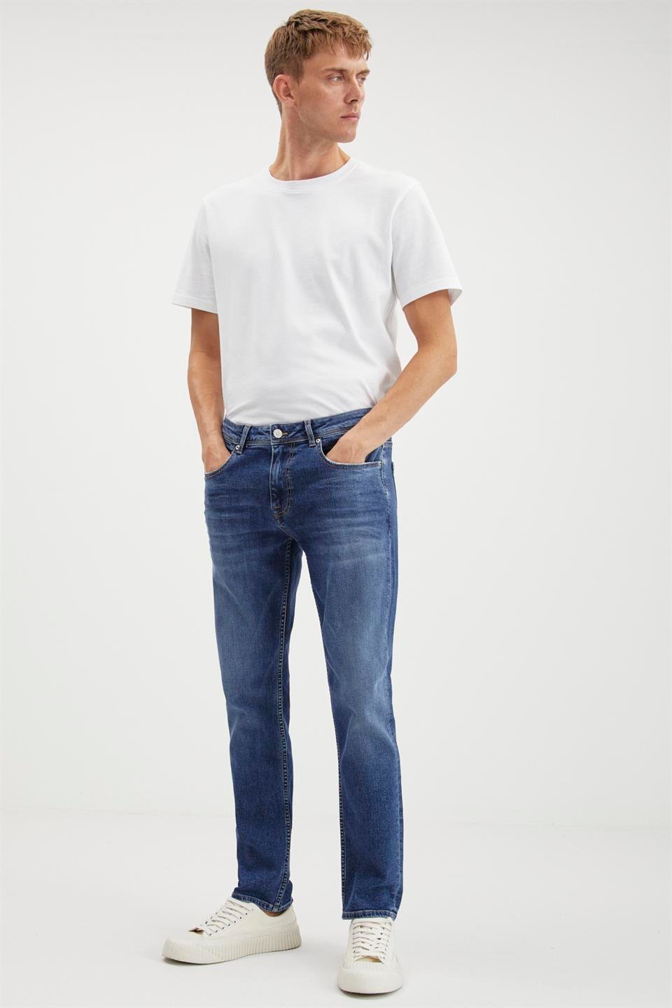 HERMAN  Slim Fit Mavi Tekli Jeans