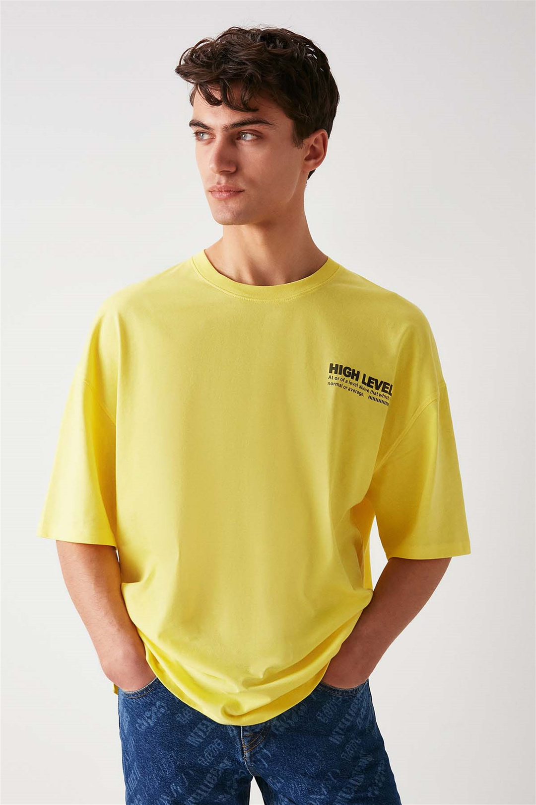 HİGH Örme Ekstra Oversize Sarı  T-Shirt
