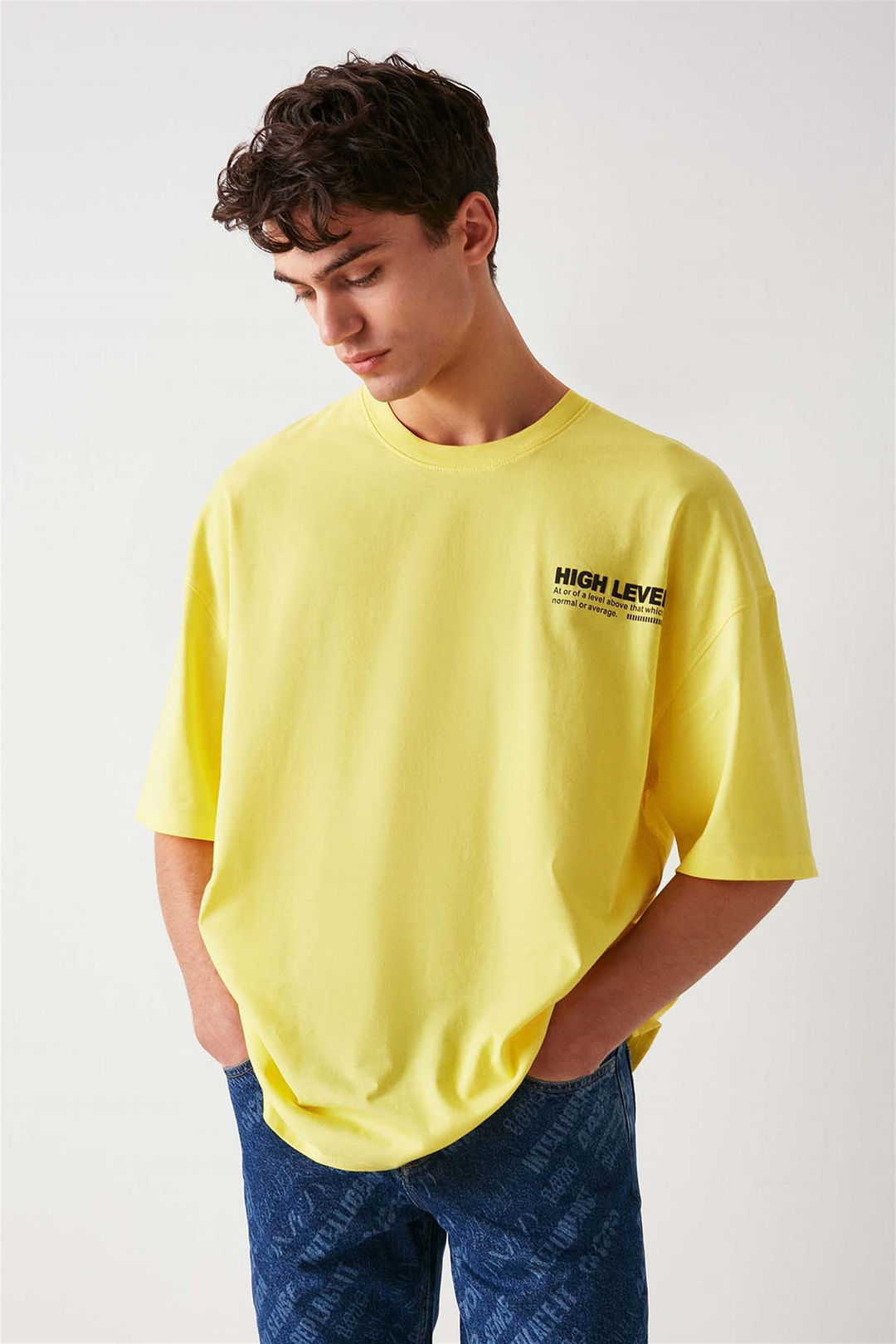 HİGH Örme Ekstra Oversize Sarı  T-Shirt
