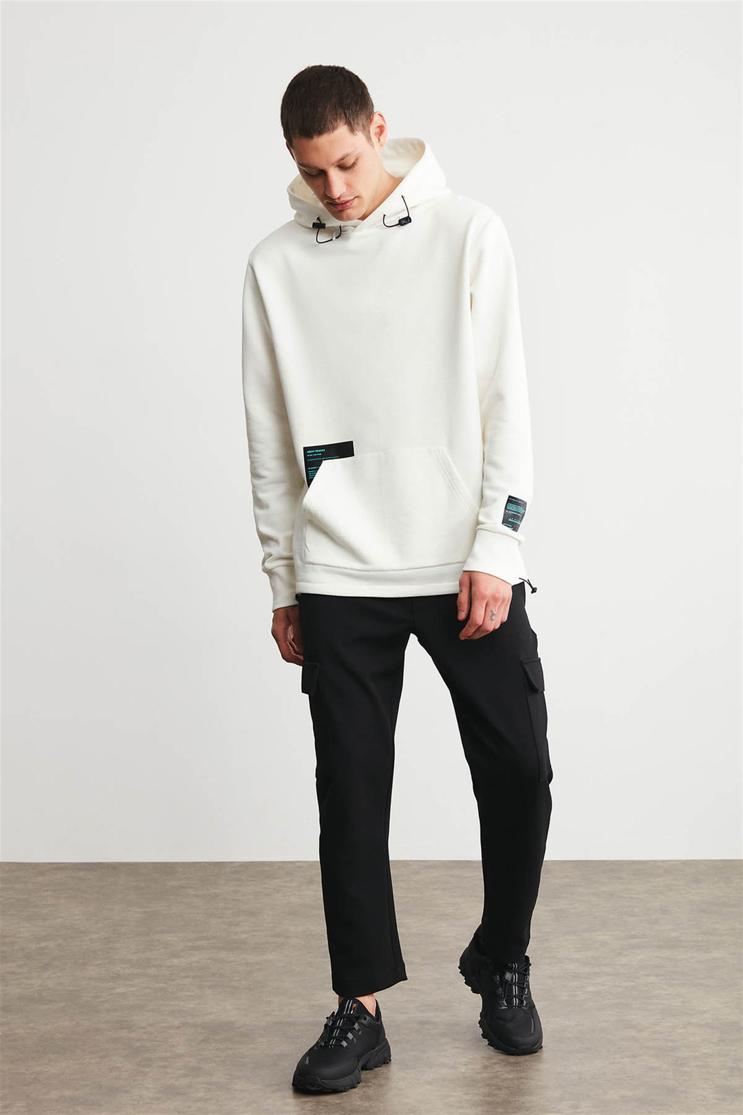 IAGO Erkek Ekru Baskılı Kapüşonlu Oversıze Sweatshirt