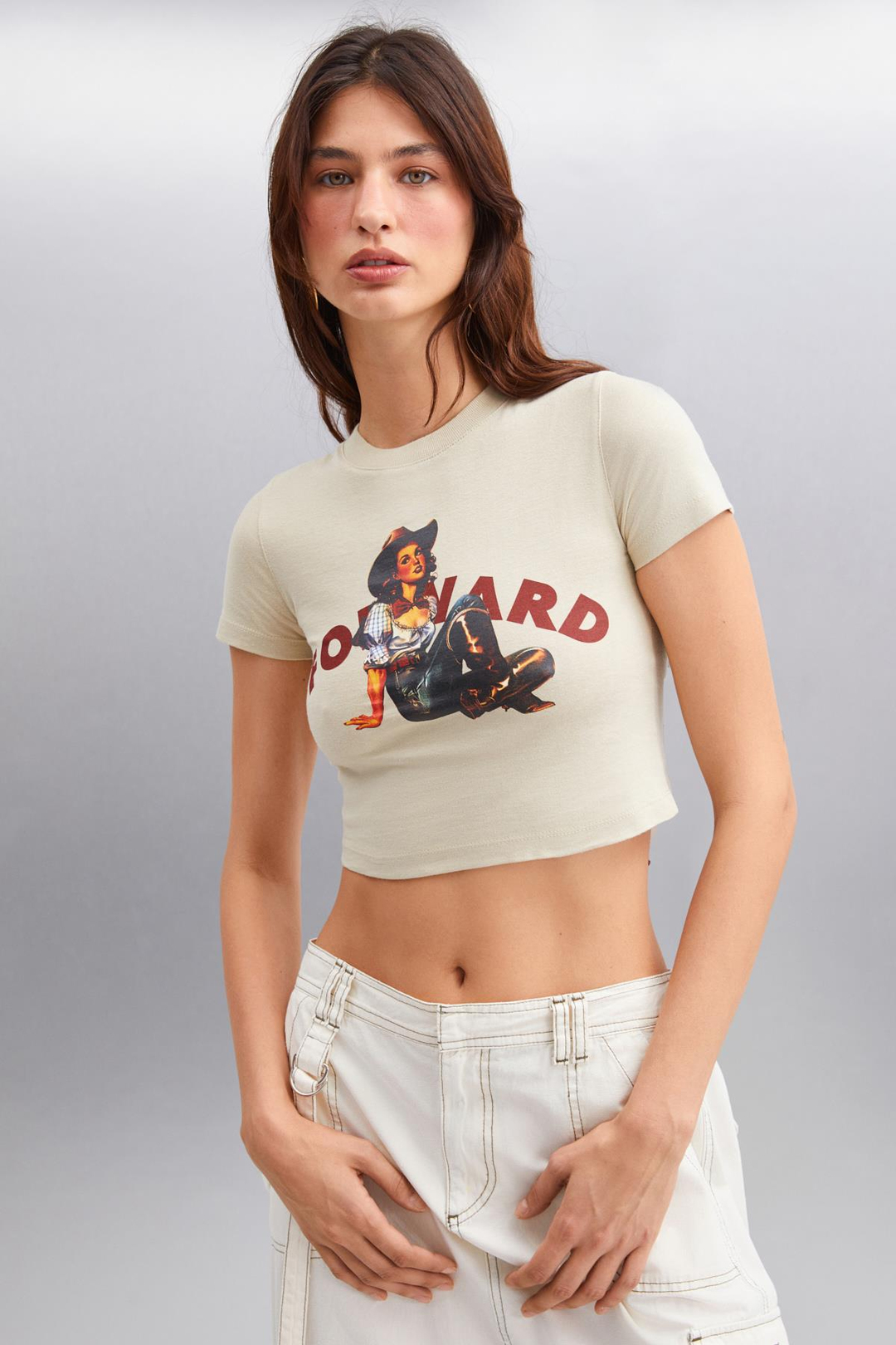 ICE Basic Crop Gri Tekli T-Shirt