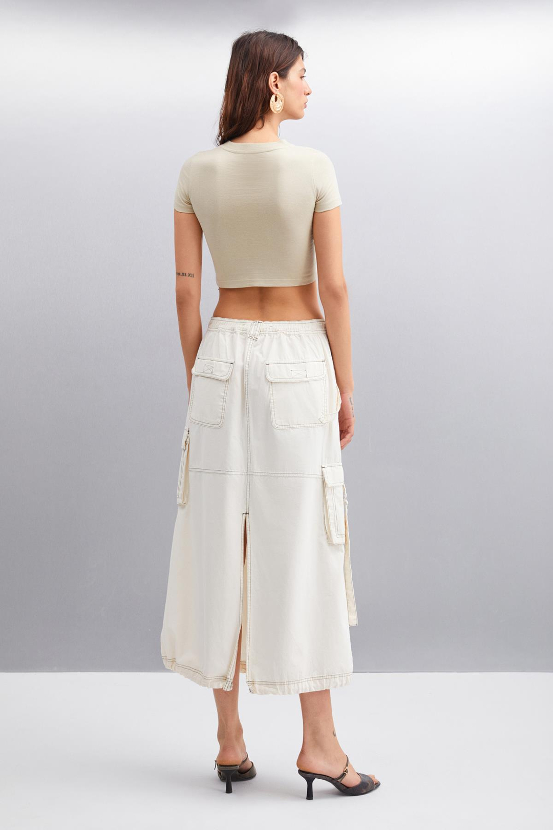 ICE Basic Crop Gri Tekli T-Shirt