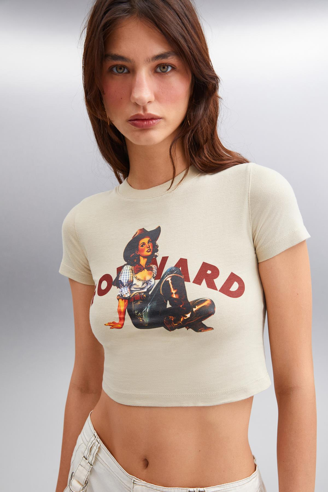 ICE Basic Crop Gri Tekli T-Shirt