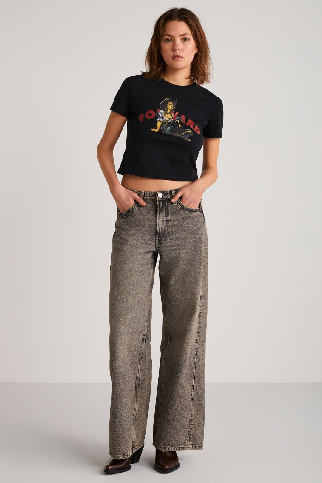 ICE Basic Crop Siyah Tekli T-Shirt