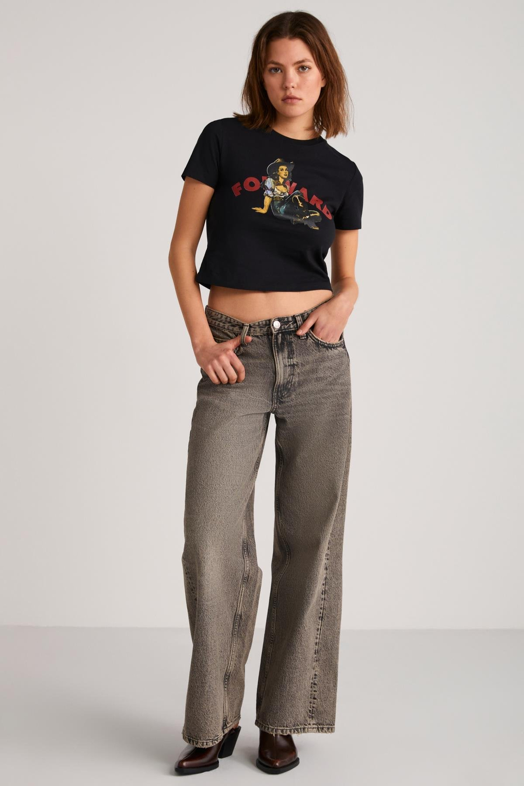 ICE Basic Crop Siyah Tekli T-Shirt