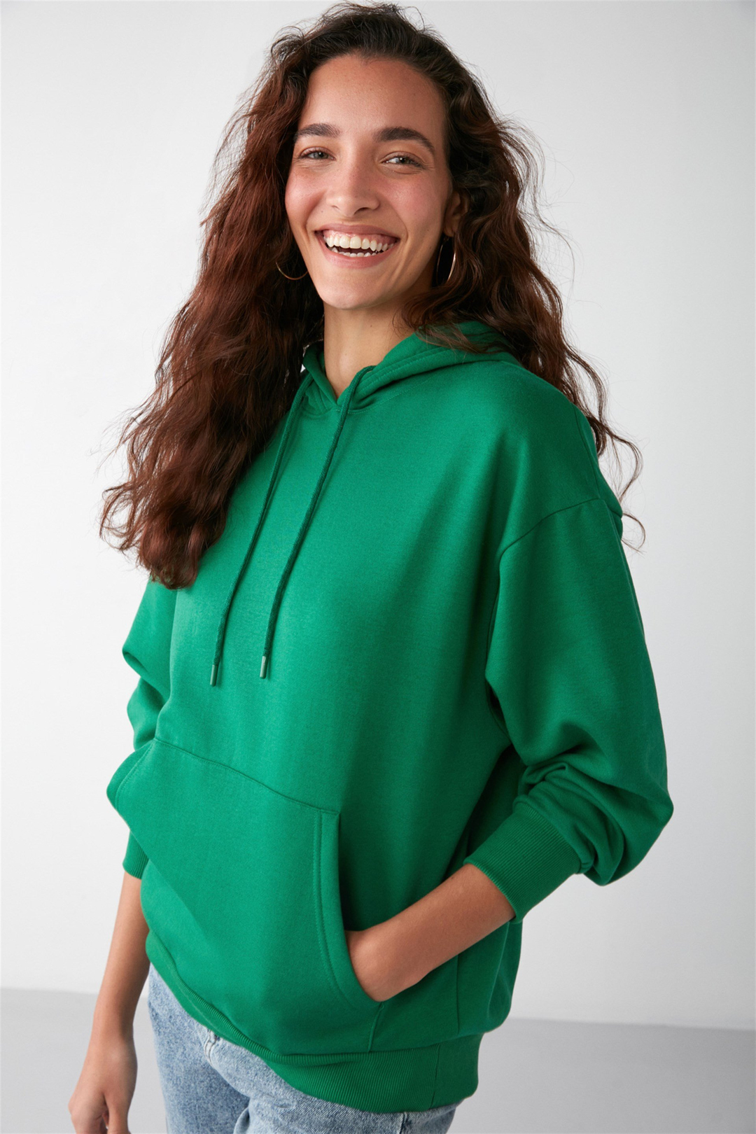 IDA Dokuma Oversize Yeşil Tekli Sweatshirt