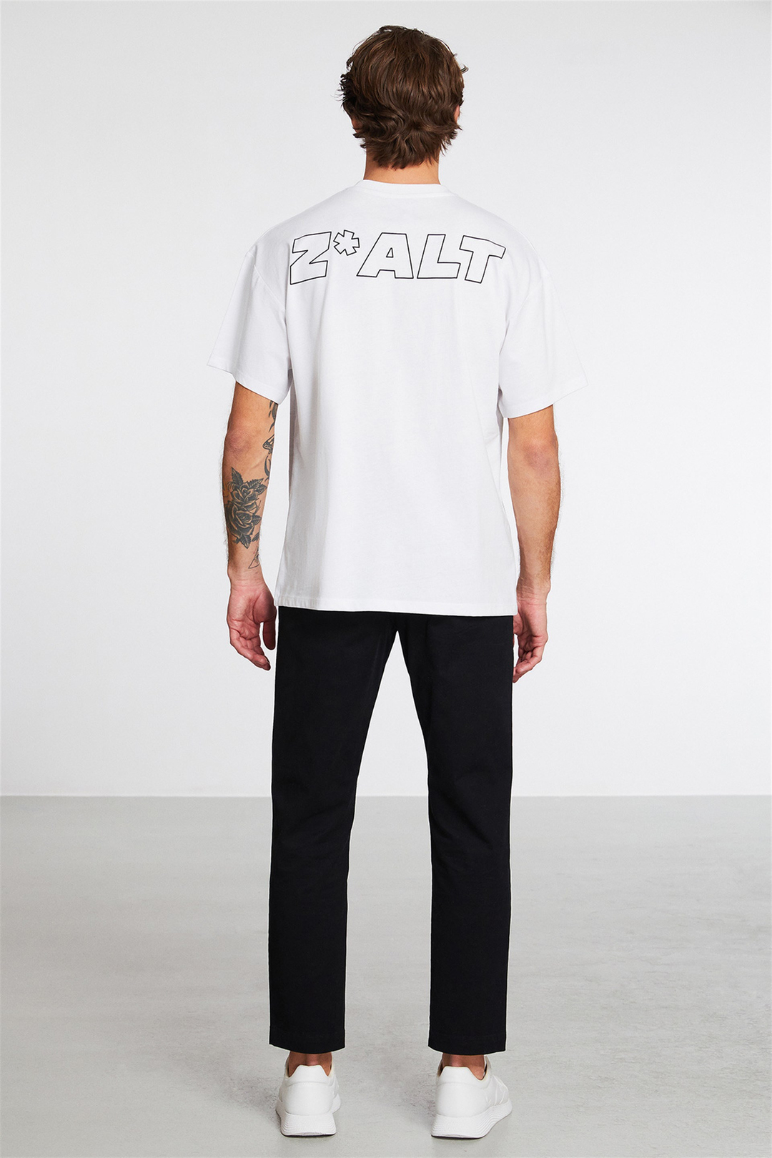 INITIATE Erkek Beyaz Baskılı Yuvarlak Yaka Oversize T-Shirt