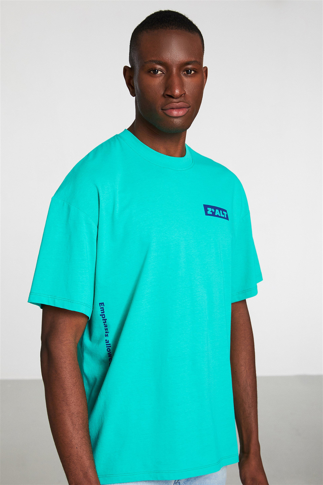 INITIATE Erkek Yeşil Baskılı Yuvarlak Yaka Oversize T-Shirt
