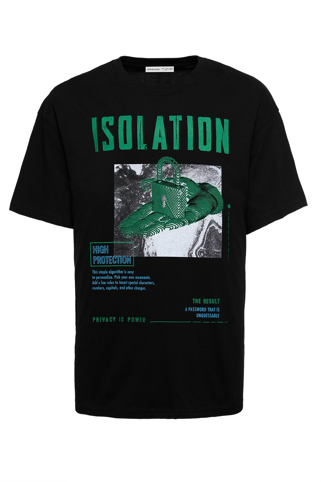 ISOLATION Erkek Siyah Baskılı Yuvarlak Yaka Oversıze T-Shirt