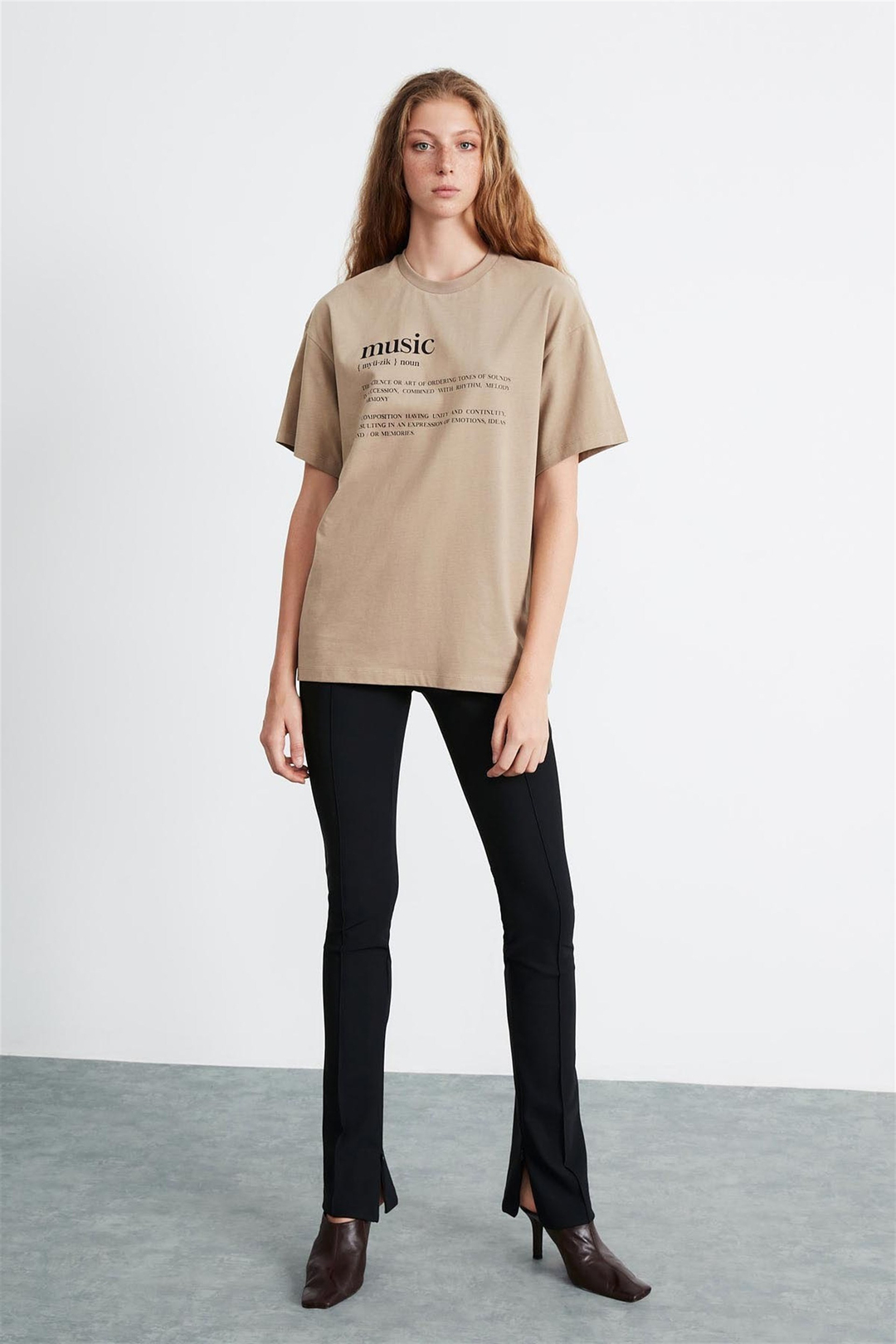 IVY Kadın Kahverengi Baskılı Yuvarlak Yaka Oversize T-Shirt