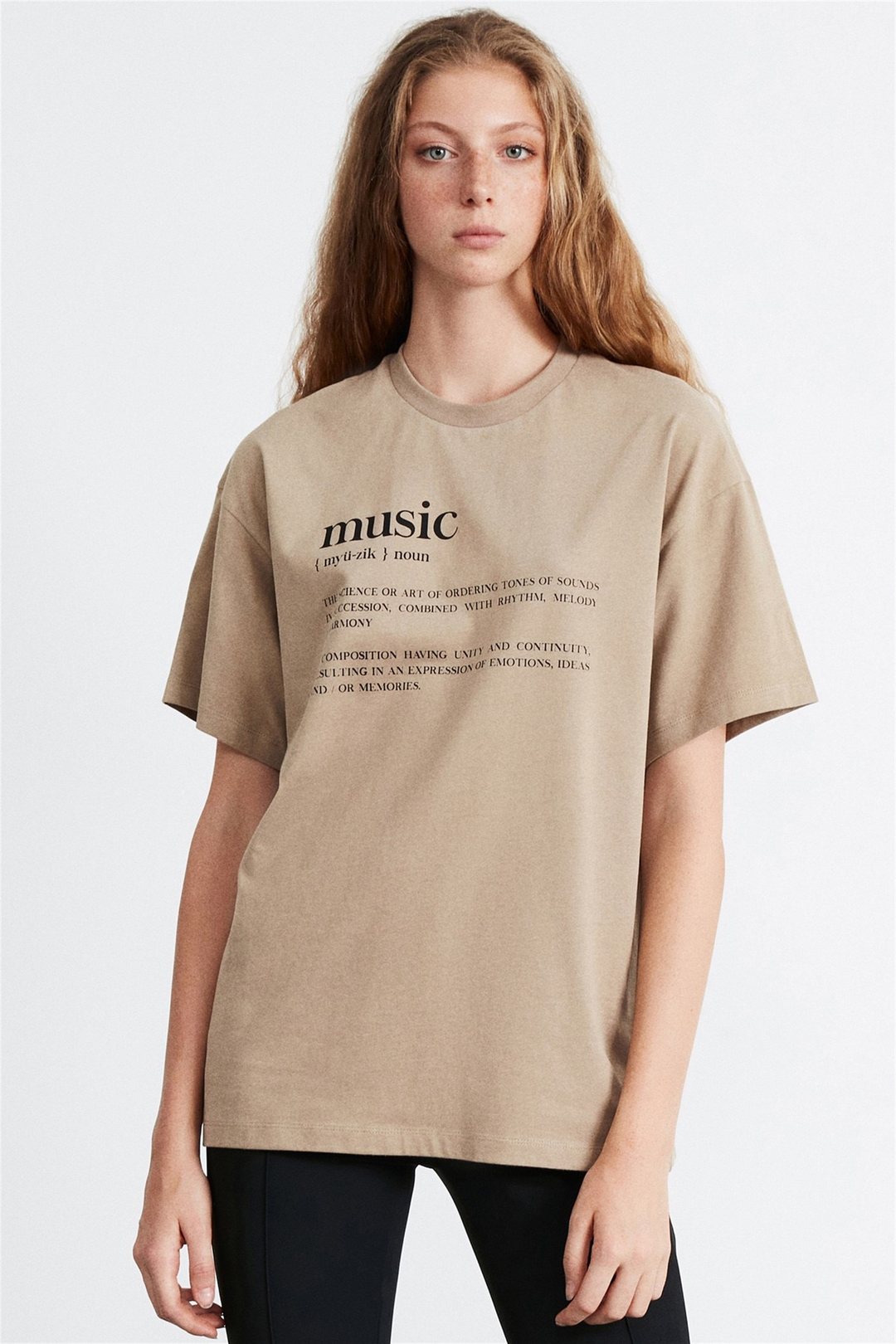IVY Kadın Kahverengi Baskılı Yuvarlak Yaka Oversize T-Shirt