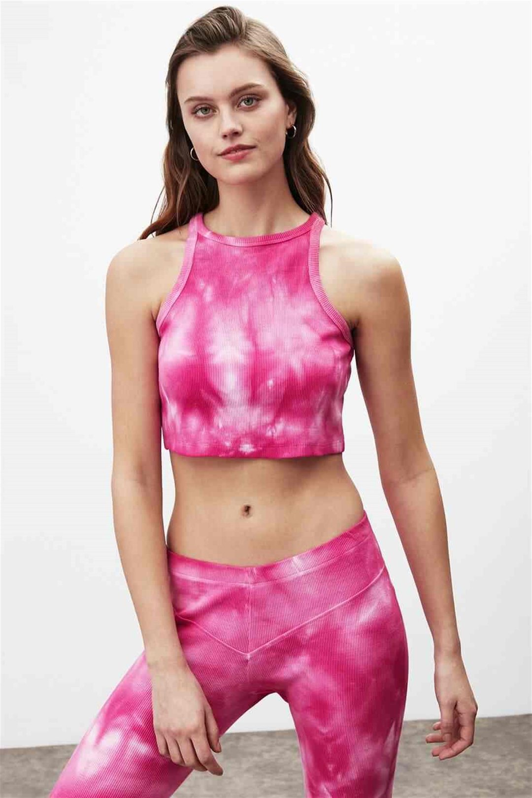 JADA Kadın Pembe Batik Halter Yaka Comfort Fit Alt-Üst Takım