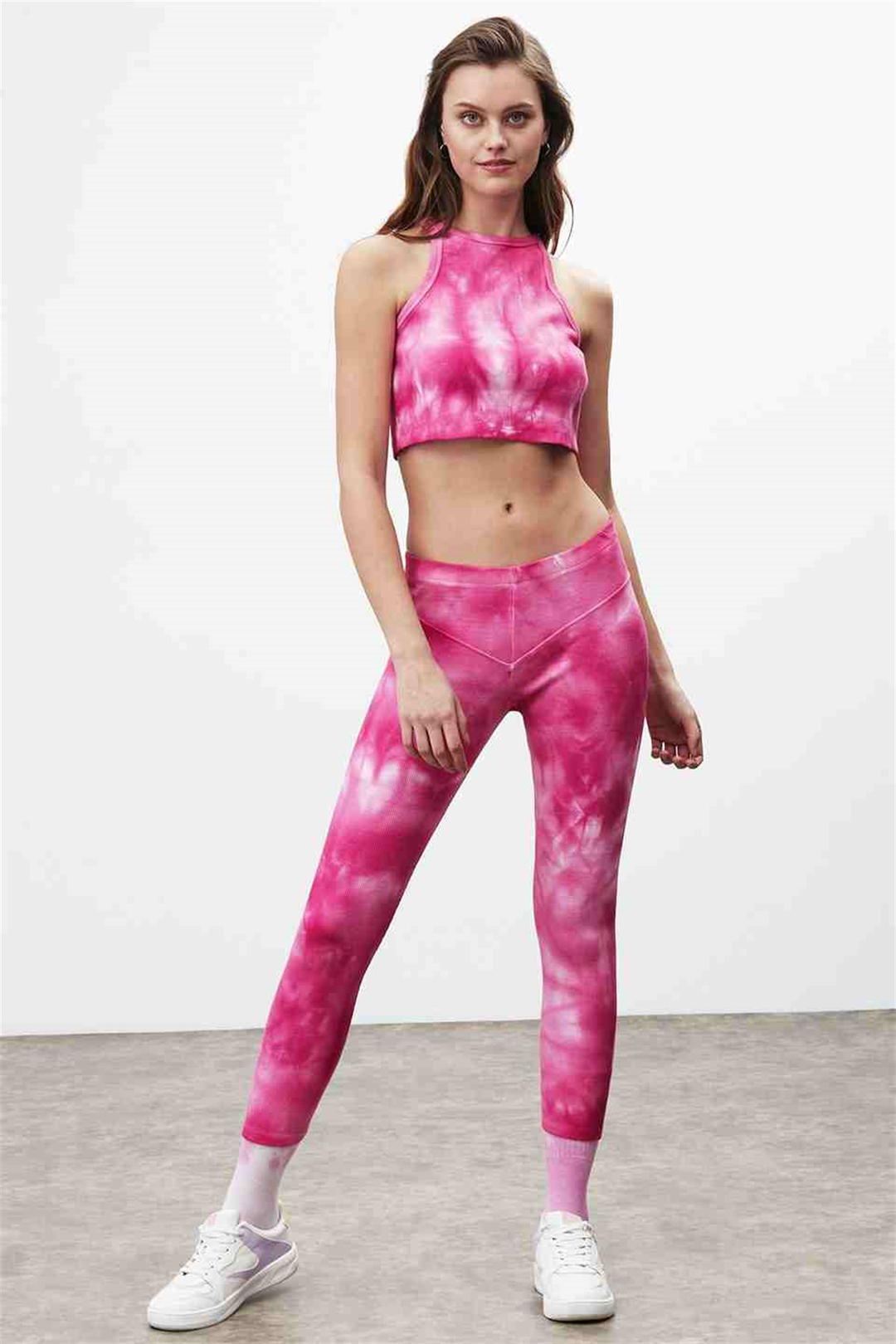 JADA Kadın Pembe Batik Halter Yaka Comfort Fit Alt-Üst Takım