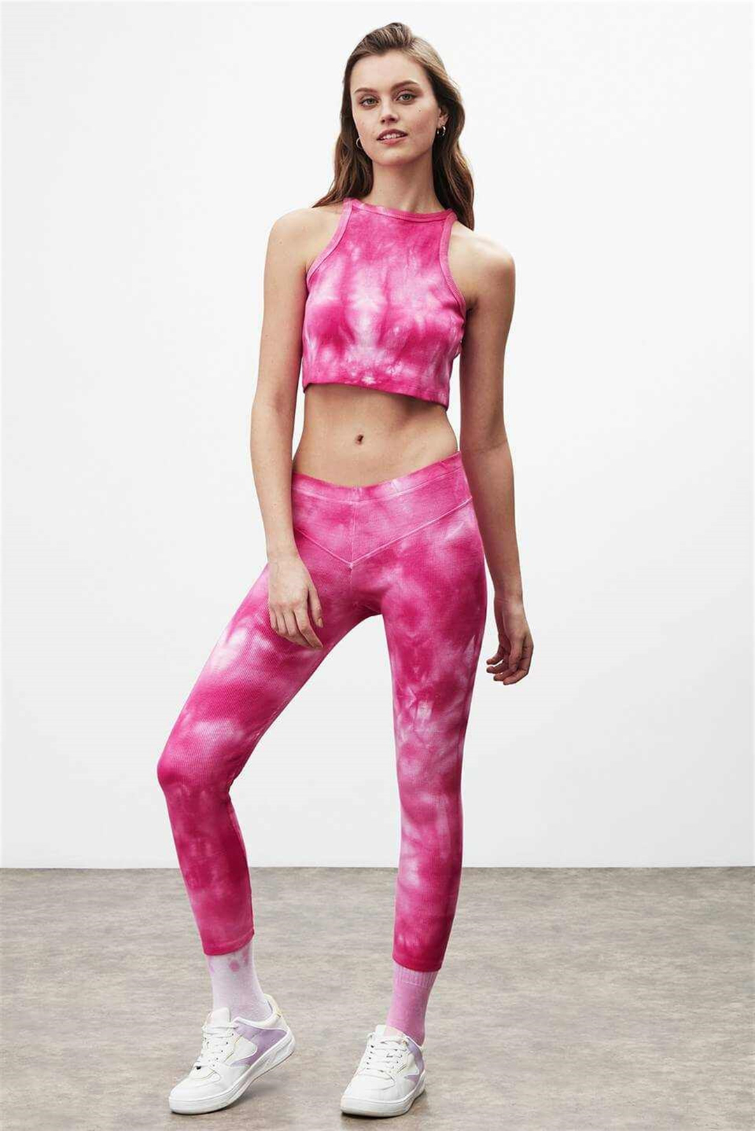 JADA Kadın Pembe Batik Halter Yaka Comfort Fit Alt-Üst Takım