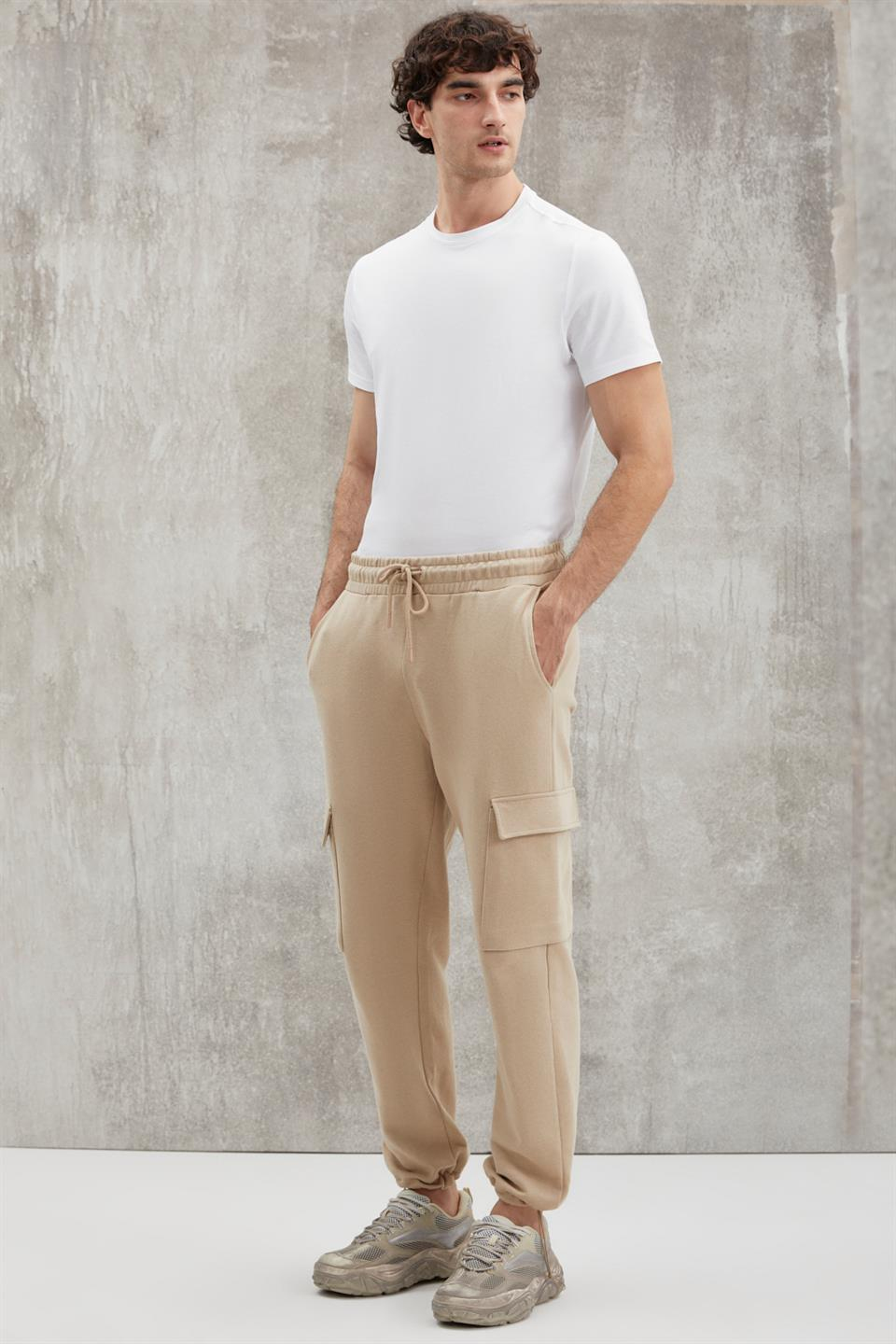 JADON Relaxed Comfort Bej Tekli Eşofman Altı