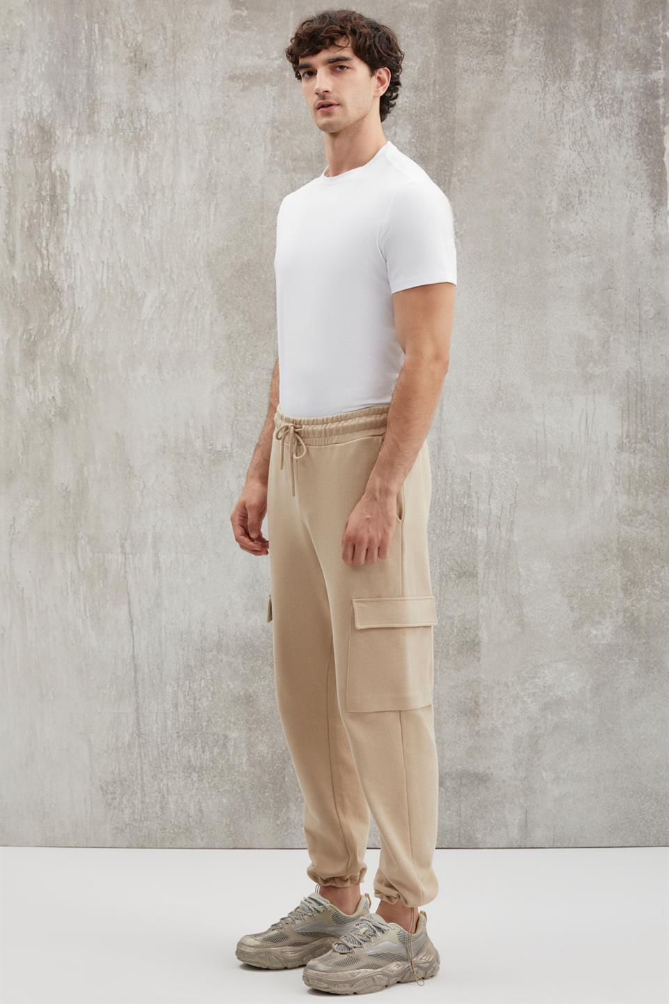 JADON Relaxed Comfort Bej Tekli Eşofman Altı