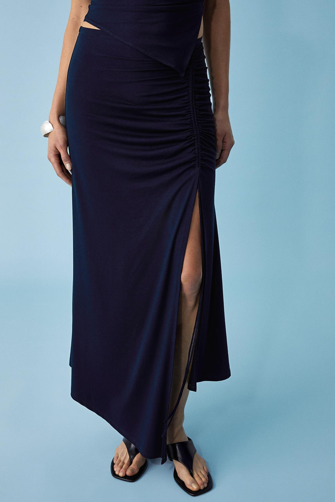 JALGRU Kadın Regular Yırtmaçlı Lacivert Etek