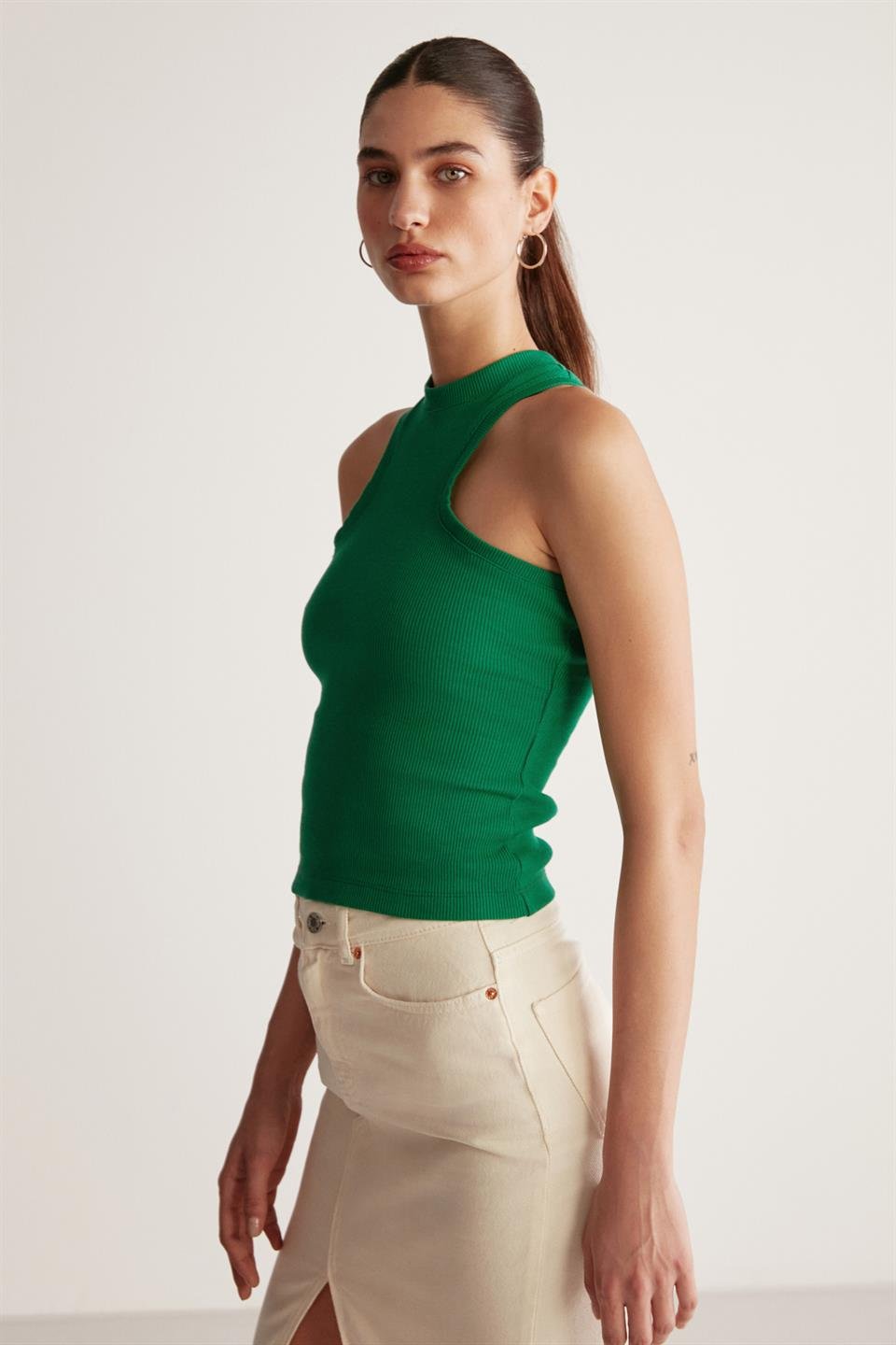 JASMIN Örme Slim Yeşil  Bluz