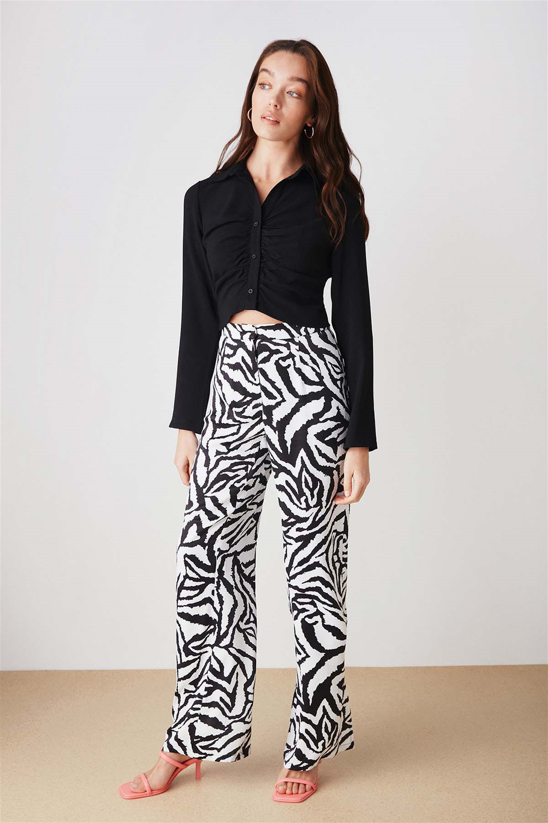 JENNYFER Dokuma Crop Fit Siyah  Bluz