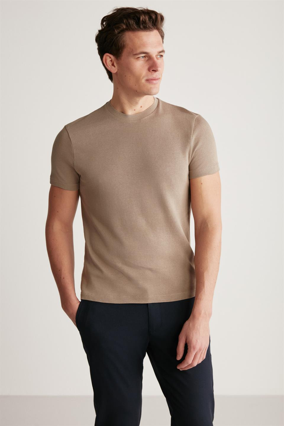 JEREMY Örme Regular Vizon  T-Shirt